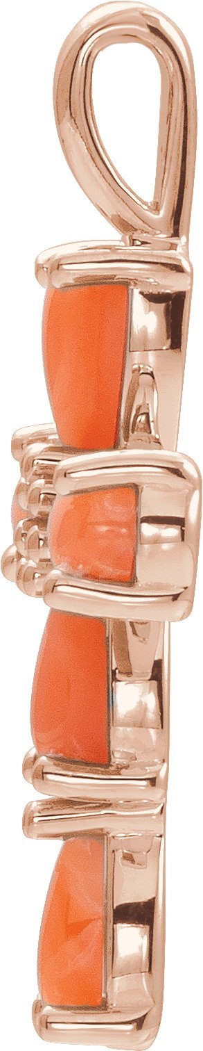 14K Gold Pear Natural Pink Coral Beaded Cross Necklace or Pendant - Rose Gold - view 4