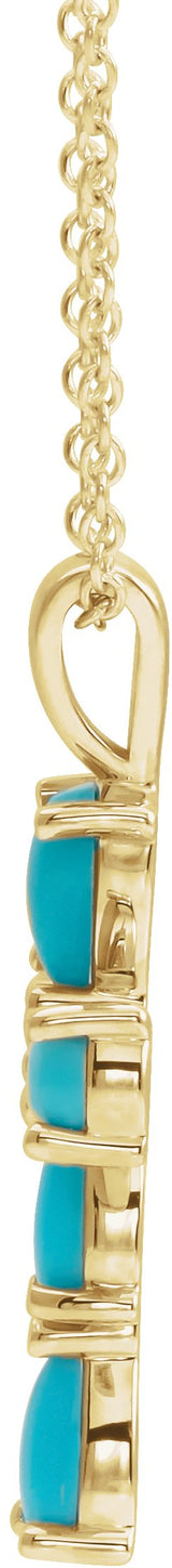 14K Gold Pear Natural Turquoise Beaded Cross Necklace or Pendant - Yellow Gold - view 4