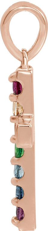14K Gold Round Natural Multi-Gemstone Accented Cross Necklace or Pendant II - Rose Gold - view 8