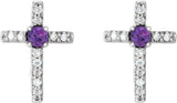 14K Gold Round Natural Amethyst Accented Cross Earrings – 1.5-2mm Stones - White Gold - view 6