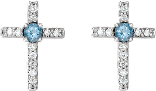 Platinum Round Natural Aquamarine Accented Cross Earrings – 1.5-2mm Stones - view 6