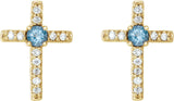 14K Gold Round Natural Aquamarine Accented Cross Earrings – 1.5-2mm Stones - Yellow Gold - view 6