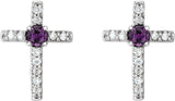 14K Gold Round Lab-Grown Alexandrite Accented Cross Earrings - White Gold - view 6