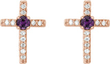 14K Gold Round Natural Alexandrite Accented Cross Earrings – 1.5-2mm Stones - Rose Gold - view 6