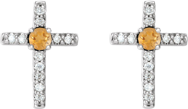 14K Gold Round Natural Citrine Accented Cross Earrings – 1.5-2mm Stones - White Gold - view 6