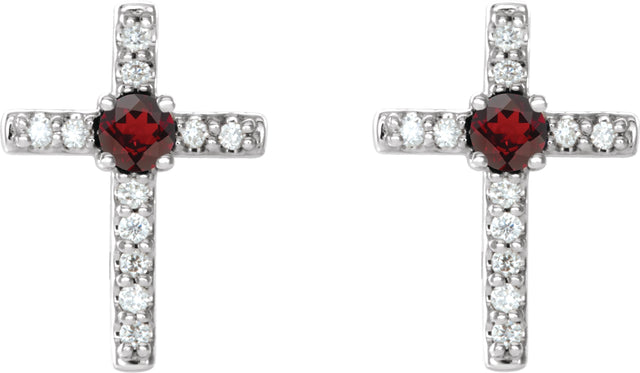 14K Gold Round Natural Mozambique Garnet Accented Cross Earrings – 1.5-2mm Stones - White Gold - view 6