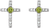Platinum Round Natural Peridot Accented Cross Earrings – 1.5-2mm Stones - view 6
