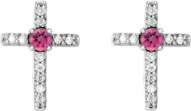 Platinum Round Natural Pink Tourmaline Accented Cross Earrings – 1.5-2mm Stones - view 6