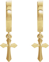 14K Gold Cross Hoop Earrings II - Yellow Gold - view 2