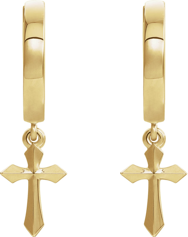 14K Gold Cross Hoop Earrings II - Yellow Gold - view 2