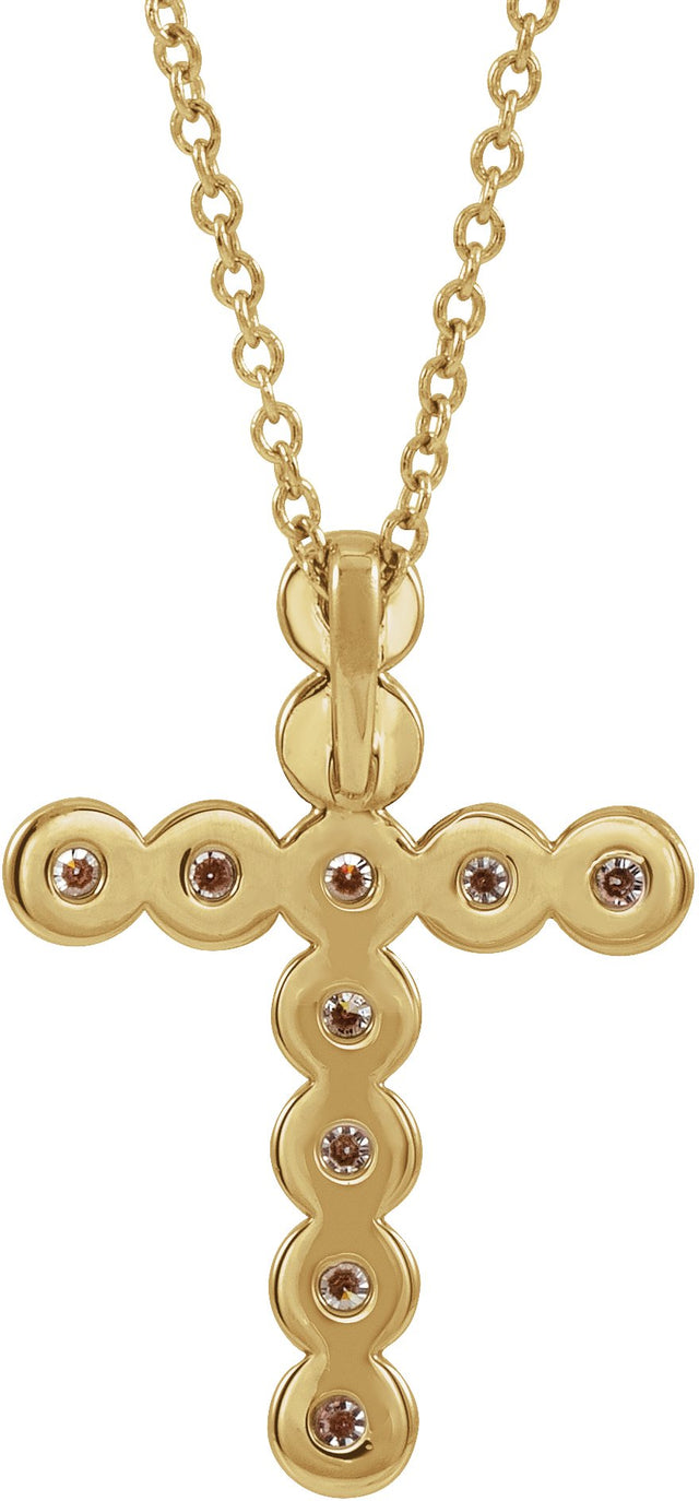 14K Gold Round Natural Diamond Bezel-Set Cross Necklace or Pendant – up to 1/4 CTW - Yellow Gold - view 9