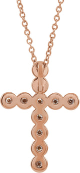 14K Gold Round Natural Diamond Bezel-Set Cross Necklace or Pendant – up to 1/4 CTW - Rose Gold - view 9
