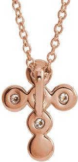 14K Gold Round Natural Diamond Bezel-Set Cross Necklace or Pendant – up to 1/4 CTW - Rose Gold - view 9