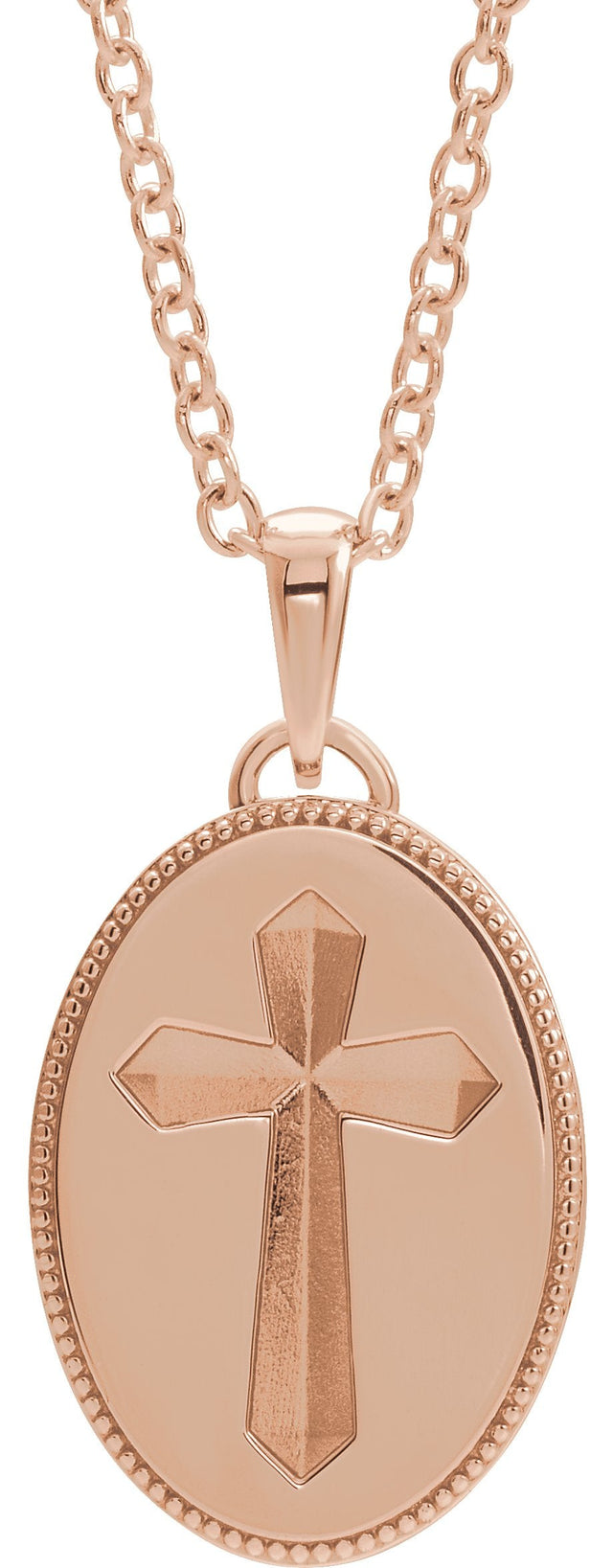 14K Gold Cross Medal Necklace or Pendant - Rose Gold