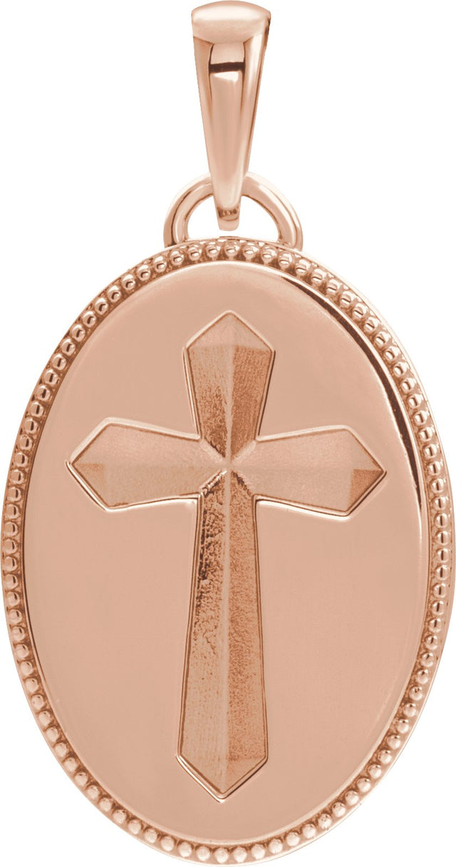 14K Gold Cross Medal Necklace or Pendant - Rose Gold
