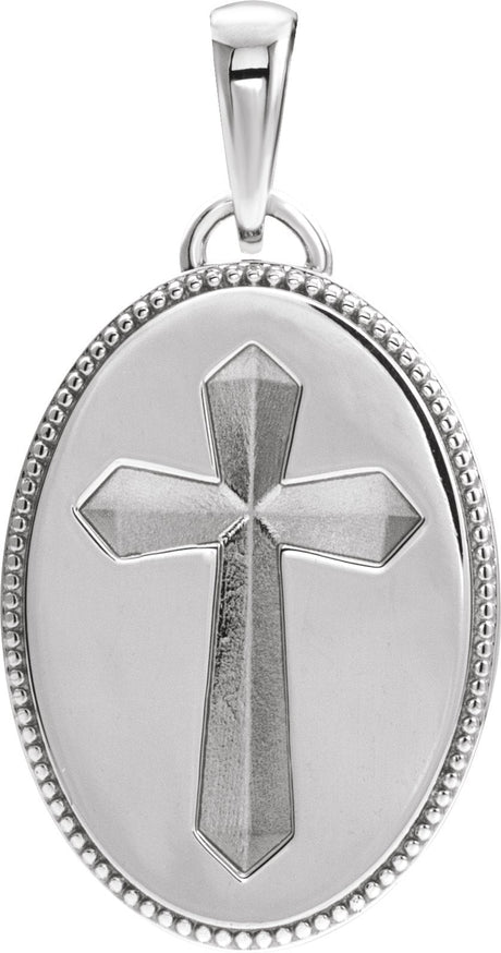 14K Gold Cross Medal Necklace or Pendant - White Gold
