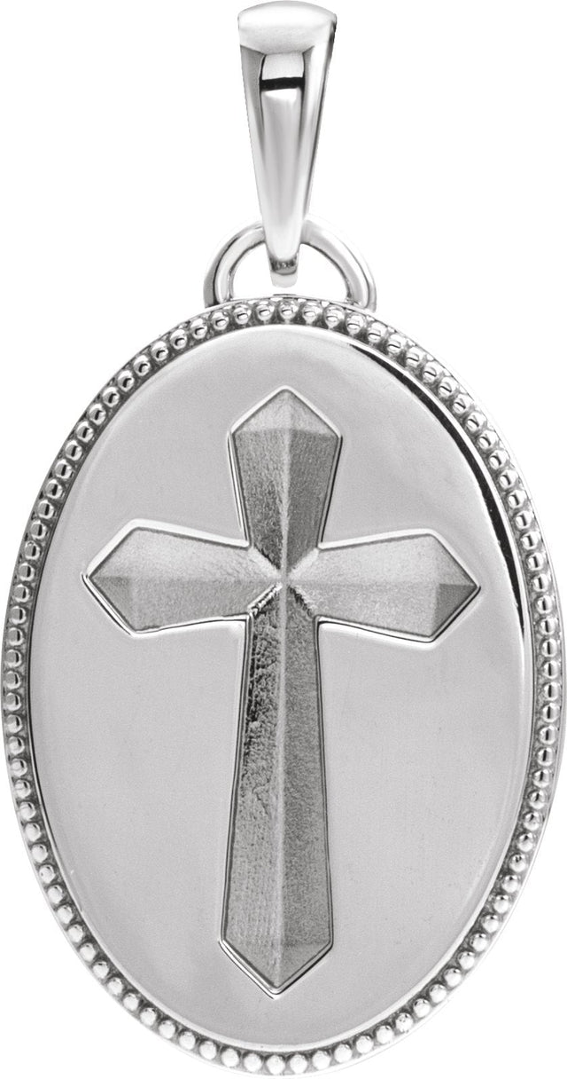 14K Gold Cross Medal Necklace or Pendant - White Gold