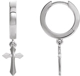 14K Gold Cross Hoop Earrings II - White Gold