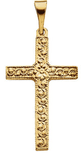 14K Gold Floral-Inspired Cross Pendant - Yellow Gold