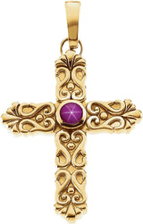 14K Gold Round Natural Ruby Solitaire Cross Pendant V - view 4