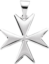 14K Gold Maltese Cross Pendant - White Gold