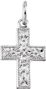 14K Gold Floral Cross Pendant - White Gold