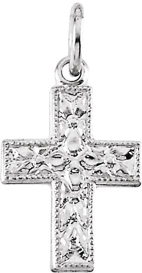 14K Gold Floral Cross Pendant - White Gold