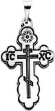 14K Gold Orthodox Cross Pendant with Black Inlay - White Gold