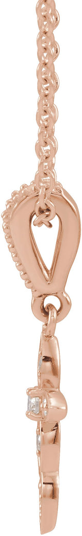 14K Gold Round Natural Diamond Vintage-Inspired Cross Necklace or Pendant - Rose Gold - view 5