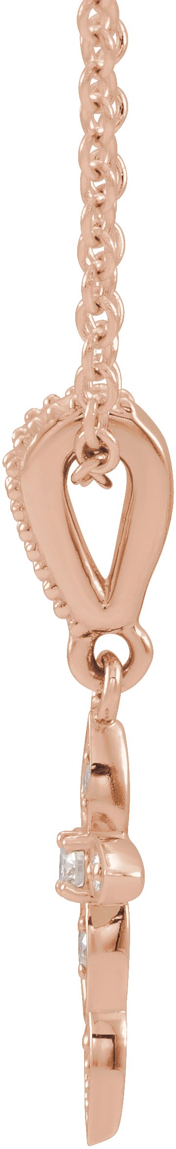 14K Gold Round Natural Diamond Vintage-Inspired Cross Necklace or Pendant - Rose Gold - view 5