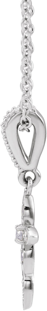 14K Gold Round Natural Diamond Vintage-Inspired Cross Necklace or Pendant - White Gold - view 5