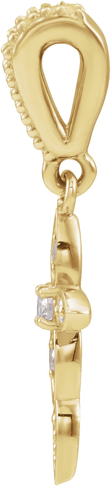14K Gold Round Natural Diamond Vintage-Inspired Cross Necklace or Pendant - Yellow Gold - view 4