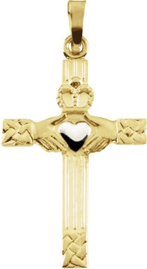 14K Gold Claddagh Cross Pendant
