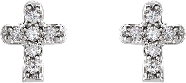 14K Gold Round Natural Diamond Youth Cross Earrings - White Gold - view 6