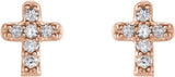 14K Gold Round Natural Diamond Youth Cross Earrings - Rose Gold - view 6