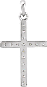 14K Gold Round Natural Diamond Accented Cross Necklace or Pendant - White Gold - view 12