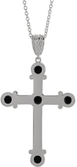 14K Gold Round Natural Black Onyx Cross Necklace or Pendant - White Gold - view 6