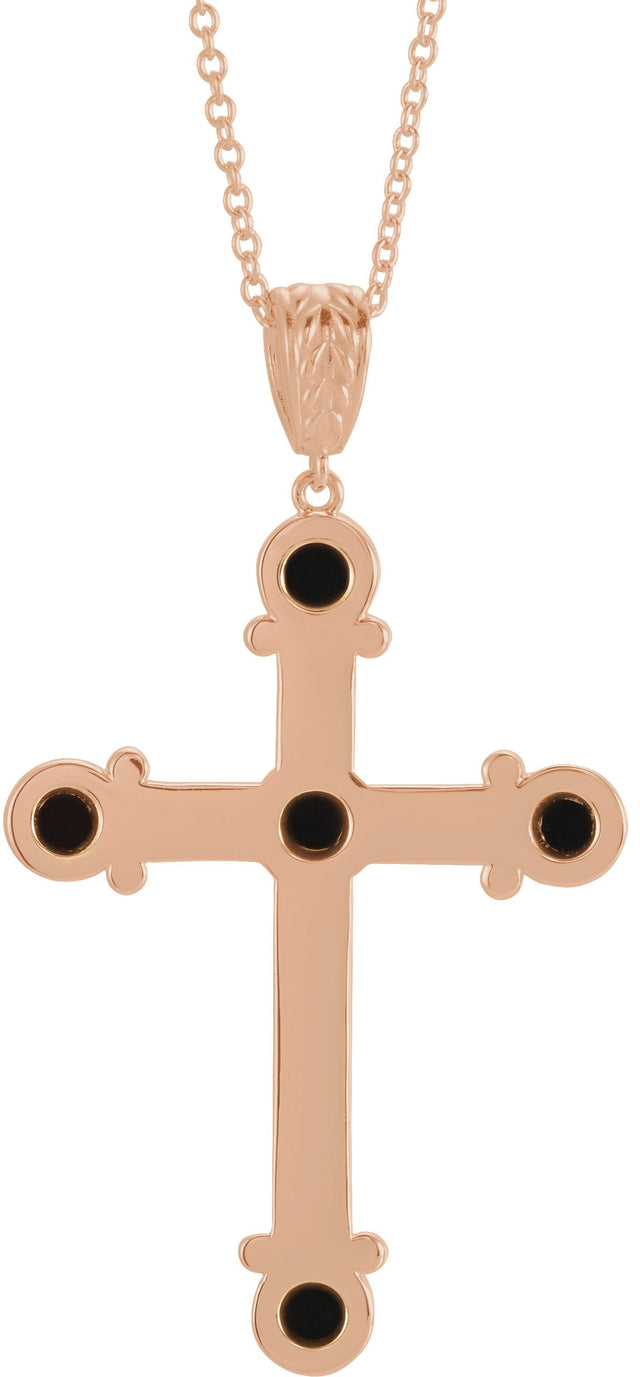 14K Gold Round Natural Black Onyx Cross Necklace or Pendant - Rose Gold - view 6