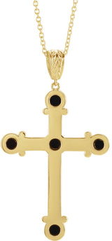 14K Gold Round Natural Black Onyx Cross Necklace or Pendant - Yellow Gold - view 6