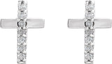 14K Gold Round Natural Diamond Accented Cross Earrings II - White Gold - view 8
