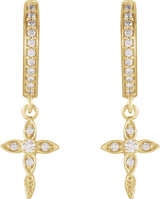 14K Gold Round Natural Diamond Accented Cross Hoop Earrings – 1.5mm Stones - Yellow Gold - view 4