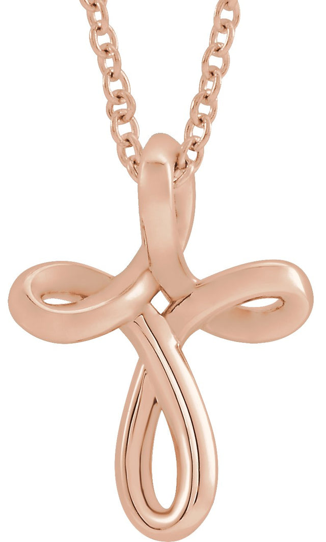 14K Gold Youth Cross Necklace or Pendant - Rose Gold