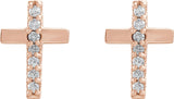 14K Gold Round Natural Diamond Accented Cross Earrings II - Rose Gold - view 8