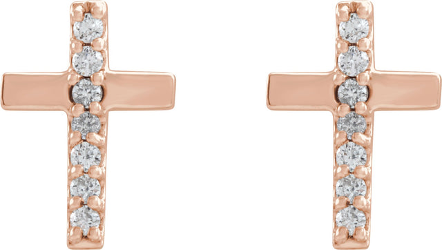 14K Gold Round Natural Diamond Accented Cross Earrings II - Rose Gold - view 8