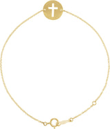 14K Gold Pierced Cross Disc Bracelet - Yellow Gold