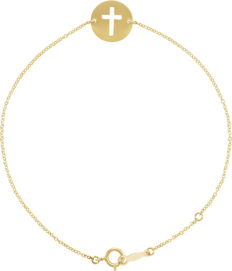 14K Gold Pierced Cross Disc Bracelet - Yellow Gold
