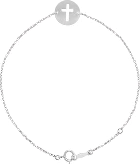 14K Gold Pierced Cross Disc Bracelet - White Gold