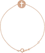 14K Gold Pierced Cross Disc Bracelet - Rose Gold