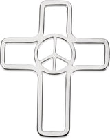 14K Gold Peace Sign Cross Pendant - White Gold
