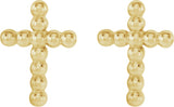 14K Gold Beaded Cross Earrings - Yellow Gold - view 2